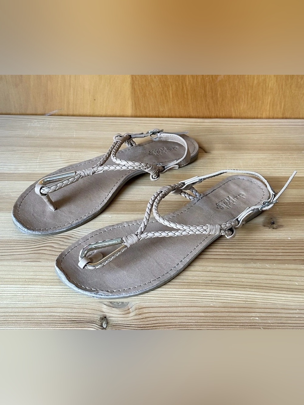 Charlotte Russe Women’s Size 7 Tan Buckle Strappy Thong Flat Sandals